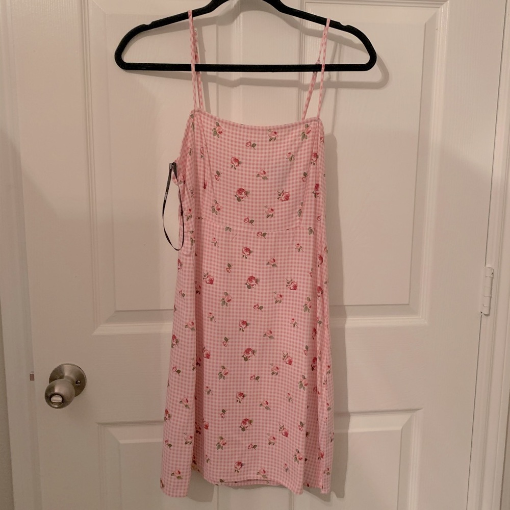 Gingham pink floral mini dress